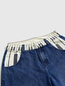 ROMWE Celana Jeans Denim Longgar Wanita Motif Not Keyboard Y2K, Musim Gugur/Dingin - MultiWarna - View 3