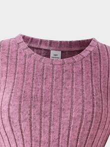 SHEIN 3件組 青少年女孩休閒絎縫背心、長袖修身T恤與V腰長褲套裝 - 彩色 - 查看 5