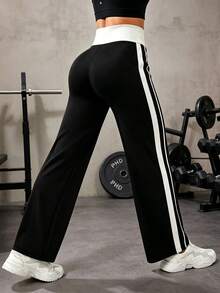Solea Cove Women's High Elasticity Seamed Sports Long Pants - Black - View 2