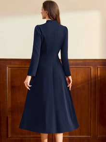 Vintamour Vintage Elegant Women's Dress With Pockets, Button Cheongsam Collar, New Chinese Style Casual Commute Vacation Holiday Dress - Navy Blue - View 9