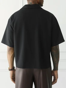 HUEFORM Kemeja Kancing Depan Kasual Saku Ukuran Besar Pria, Streetwear, Formal - Hitam - View 2