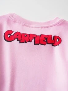 GARFIELD | SHEIN 女童卡通圖案長袖上衣與長褲休閒日常居家睡衣套裝 - 粉色 - 查看 5