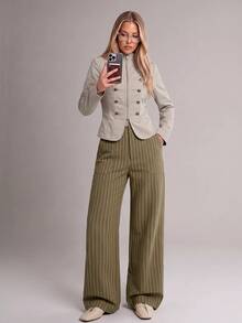 Avantive Women's Striped Straight Leg Loose Casual Versatile Long Pants - Brown - View 6