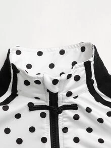 SHEIN Tween女孩棕色與粉色秋季街頭風長袖抽繩腰鬆身夾克 - 黑與白 - 查看 5