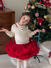 DAZY Infant/Toddler (Girl) Turn Collar Long Sleeve Autumn/Winter Korean Style Sweater - White - View 5