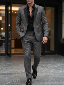 Manfinity Bizformal Men's Mature Casual Daily Versatile Colorblock Lapel Neck Jacket And Pants Suit Set - Multicolor - View 1