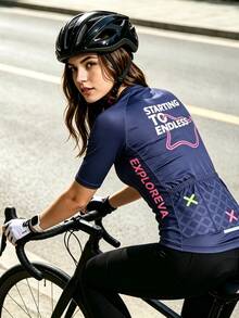 Exploreva Tuojing Women's Short Sleeve Cycling Jersey - Navy Blue - View 4