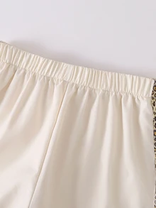 SHEIN Sparklyn 女童休閒夾克套裝，字母刺繡，適合秋冬戶外散步、旅行，長袖，春秋套裝 - 杏色 - 查看 4