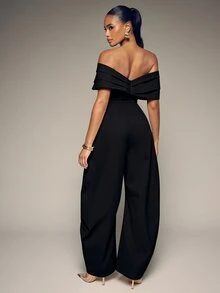 Hauture Off-Shoulder Jumpsuit With A Sculpted Barrel Leg - Black - View 2