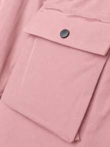 SHEIN Teen Girls Casual Junior Cargo Cute Fashion Daily Fall Hooded Cinched Waist Jacket Pink - Pink - View 5