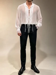 ZURIURI 男士純色休閒百搭日常穿著襯衫 - 白色 - 查看 5