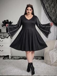 SHEIN CURVE+ Plus Size Women's Halloween Pattern Dress - Black - View 3