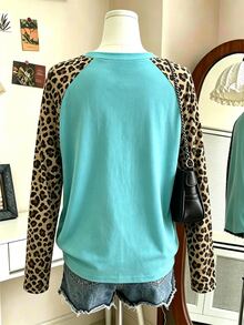 Lalippa Women's Round Neck Raglan Leopard Print Colorblock Casual Everyday Long Sleeve T-Shirt - Multicolor - View 2