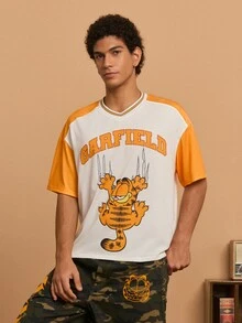 GARFIELD | SHEIN Men's Letter Cartoon Print Casual Everyday Short Sleeve T-Shirt - White - View 5