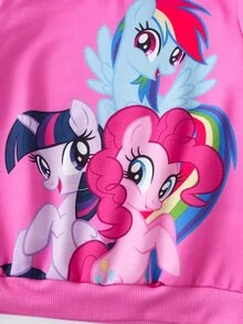 My Little Pony X SHEIN بلوزة رياضية بياقة طاقم وأكمام طويلة للفتيات الصغيرات G4 - وردي - مشاهدة 4
