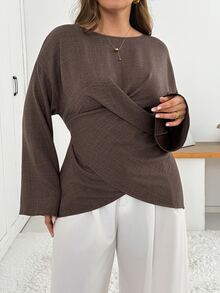 Shapeblank Plus Size Women's Solid Color Casual Versatile Daily Wear Long Sleeve Shirt - Brown - View 5