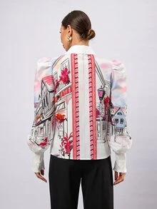 Aveloria Modichic 女款繪畫印花鈕扣開襟長袖襯衫 - 粉色 - 查看 2