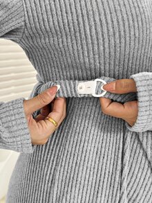 SHEIN 孕婦長袖單排扣上衣與可調腰圍長褲 2 件套 - 灰色 - 查看 6
