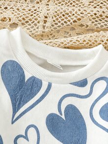Baby Girl Heart Print Long Sleeve Sweatshirt And Flared Pants Casual Set - Multicolor - View 5