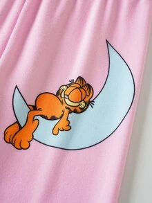 GARFIELD | SHEIN 女童卡通圖案長袖上衣與長褲休閒日常居家睡衣套裝 - 粉色 - 查看 7