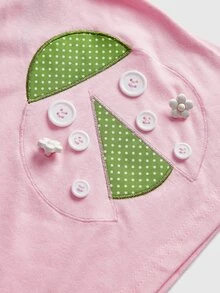 Sweetness 7-Star Ladybug Embroidered Hand-Sewn Button Fun Black Bandeau Split Top For Women - Baby Pink - View 4