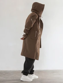 FORM&CHAOS Men's Loose Fit Workwear Zip-Up Hooded Long Sleeve Windbreaker Jacket, Autumn/Winter - Brown - View 3