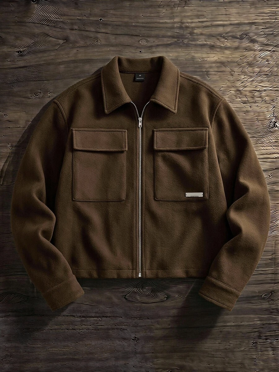 SWAVVY Men's Long Sleeve Zip-Up Cargo Pocket Jacket - Brown - View 1