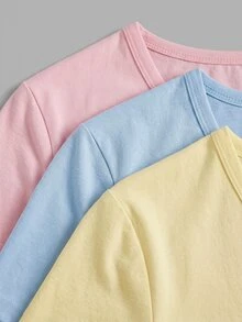 SHEIN EZwear 3件組女款純色V領T恤 - 彩色 - 查看 10