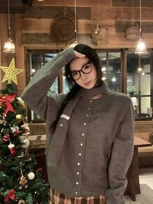 DAZY Women's Casual Solid Color Autumn/Winter Long Sleeve Korean Style Cardigan - Grey - View 9