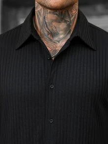 Manfinity Homme Men's Long Sleeve Single-Breasted Casual Commute Shirt - Black - View 2