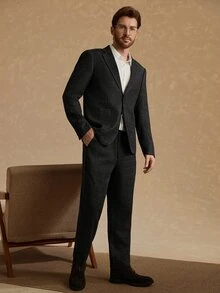 Core Aspect Men's Solid Color Long Sleeve Blazer And Pants Suit Set, Formal - Dark Grey - View 7