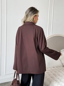 Easowa Women's Solid Color Casual Versatile Daily Travel Trench Coat Jacket - Brown - View 5