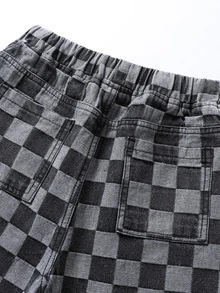 SHEIN Tween Boys Denim Pants Winter Autumn New Street Material Usd Black And White Checkered Style Medium - Black and White - View 5