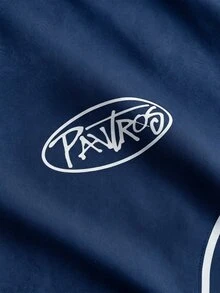 PAVTROS Men's Letter Print Long Sleeve Zip-Up Hooded Jacket - Navy Blue - View 6