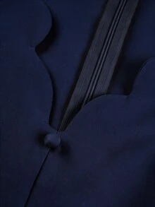 NOVVYNE 女款扇貝邊V領長袖中長洋裝，優雅純色A字喇叭裙，適合秋季婚禮賓客、晚餐聚會與秋季假日的正式穿搭 - 藍色 - 查看 9