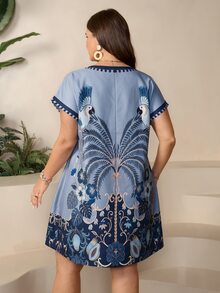 SHEIN LUNE 大尺碼女款花卉印花休閒日常夏季洋裝 - 彩色 - 查看 3
