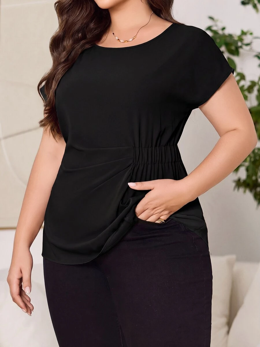 Reflora Plus Size Women Solid Color Casual Versatile Daily Wear Shirt - Black - View 1