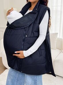 SHEIN Maternity Solid Color 3-In-1 Casual Daily Outerwear - Navy Blue - View 2