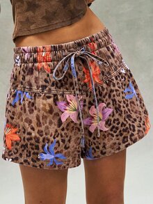 Bohemela Women's Street Fashion Leopard Print Drawstring Waist Button Shorts - Multicolor - View 4