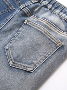 SHEIN Kids Tween Boy Retro Streetwear Dark Blue Denim Ripped Stretch Tight Skinny Jeans Back-To-School School Autumn - Blue - View 6