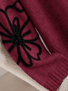 CosyJoli Plus Size Women's Floral Print Casual Elegant Matching Daily Evening Family Formal Wedding Guest Long Sleeve Sweater Black Autumn - Rose Red - View 6