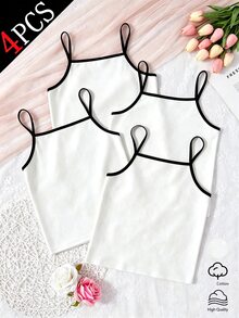 4件組女孩基礎簡約純色細肩帶背心內衣套裝，可追溯棉質面料 - 黑與白 - 查看 2