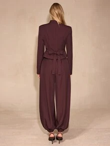 Enchnt Women's Regular Long Sleeve Single-Breasted Jacket And Jogger Pants Fashion Suit Set - Apricot - View 7
