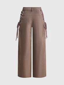 ROMWE Street Life Street Style Hot Girl Low Waist Lace-Up Cargo Pants Y2K Women's - Dark Grey - View 2