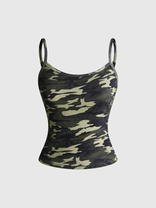 ROMWE Y2K Sexy Camo Cutout Backless Beaded Criss-Cross Tie Strap Tank Top For Women - Army Green - View 2