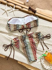 Swim Vcay 女款平口式特殊面料度假可拆卸肩帶兩件式泳衣套裝 - 彩色 - 查看 2