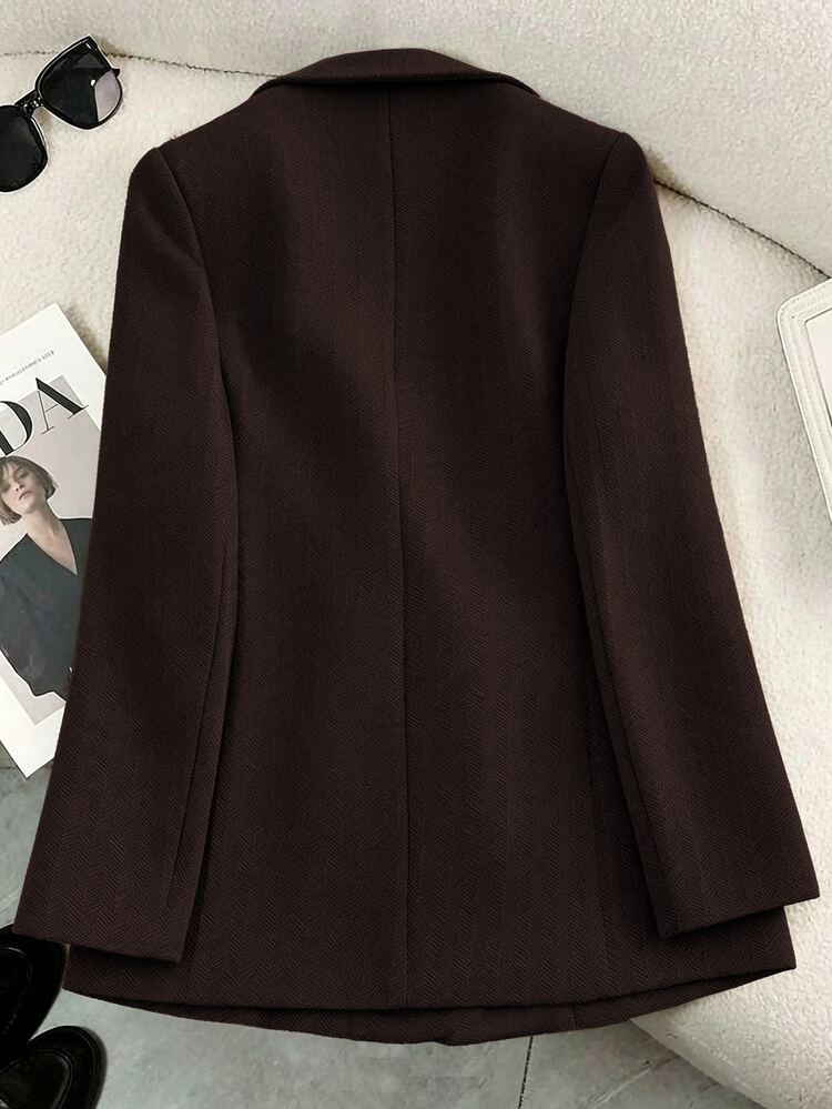 Franclia Premium 3D 2025 New Autumn/Winter Women's Blazer With Unique Collar Design, Minimalist Elegant Waist-Cinching Fashion Dark Coffee Color For Daily Commute - Mocha Brown - View 2