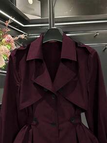 GlowEve CURVE Plus Size Women's Fashion Casual Solid Color Long Sleeve Cinched Waist Trench Coat Fall - Burgundy - View 5