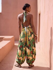 Zivah Women's Floral & Crane Print Halter Top And Long Pants Casual Cover-Up Set - Multicolor - View 2