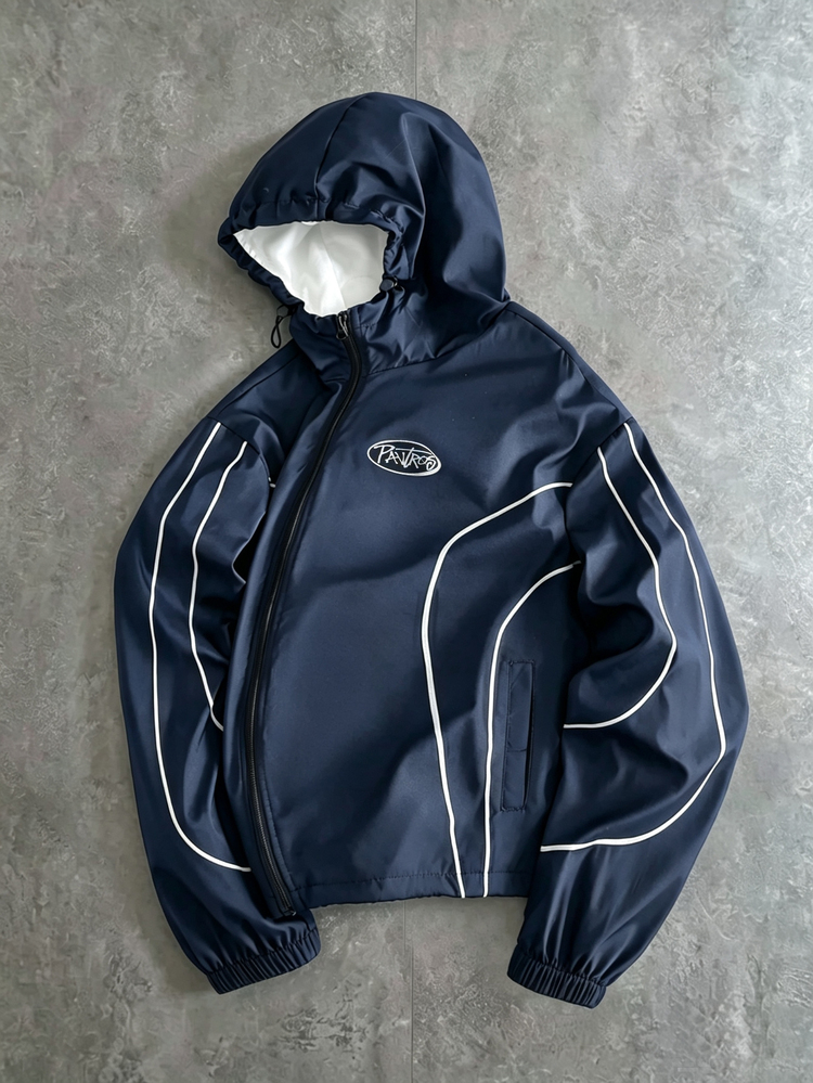 PAVTROS Men's Letter Print Long Sleeve Zip-Up Hooded Jacket - Navy Blue - View 3